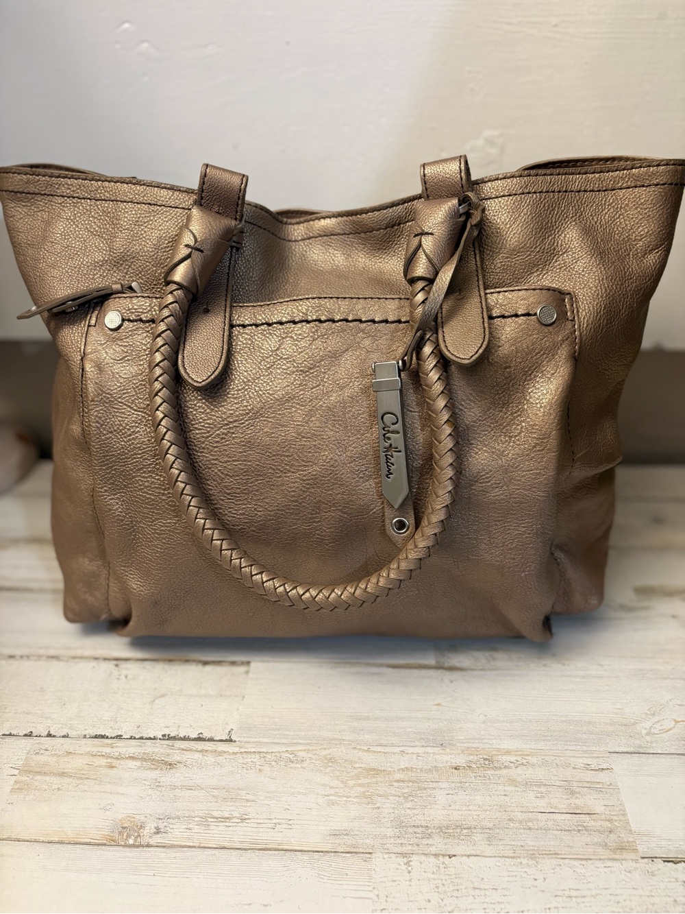 Cole Haan Metallic Bronze Leather Shoulder Tote